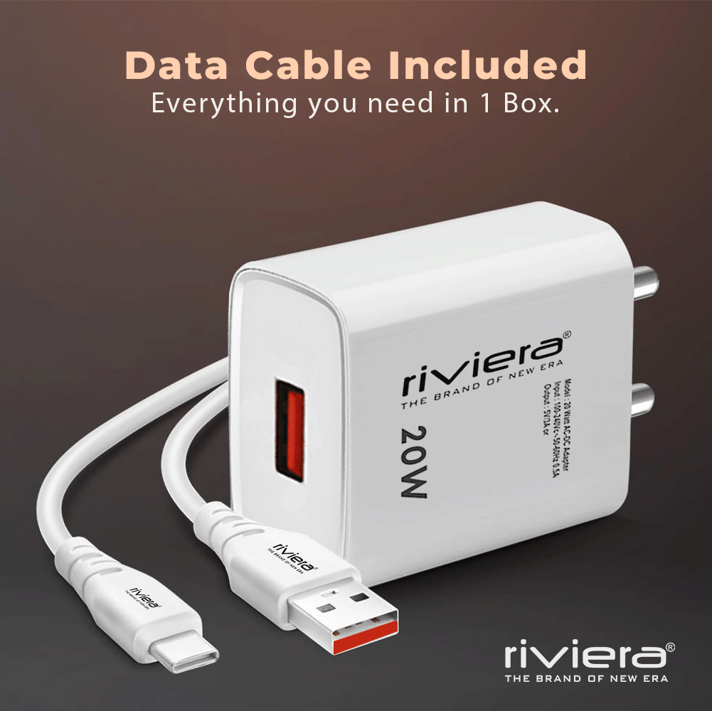 NEWTON 20W Fast Mobile Charger With type C Data Cable, Quick Charge, and Wide Device Compatibility | White