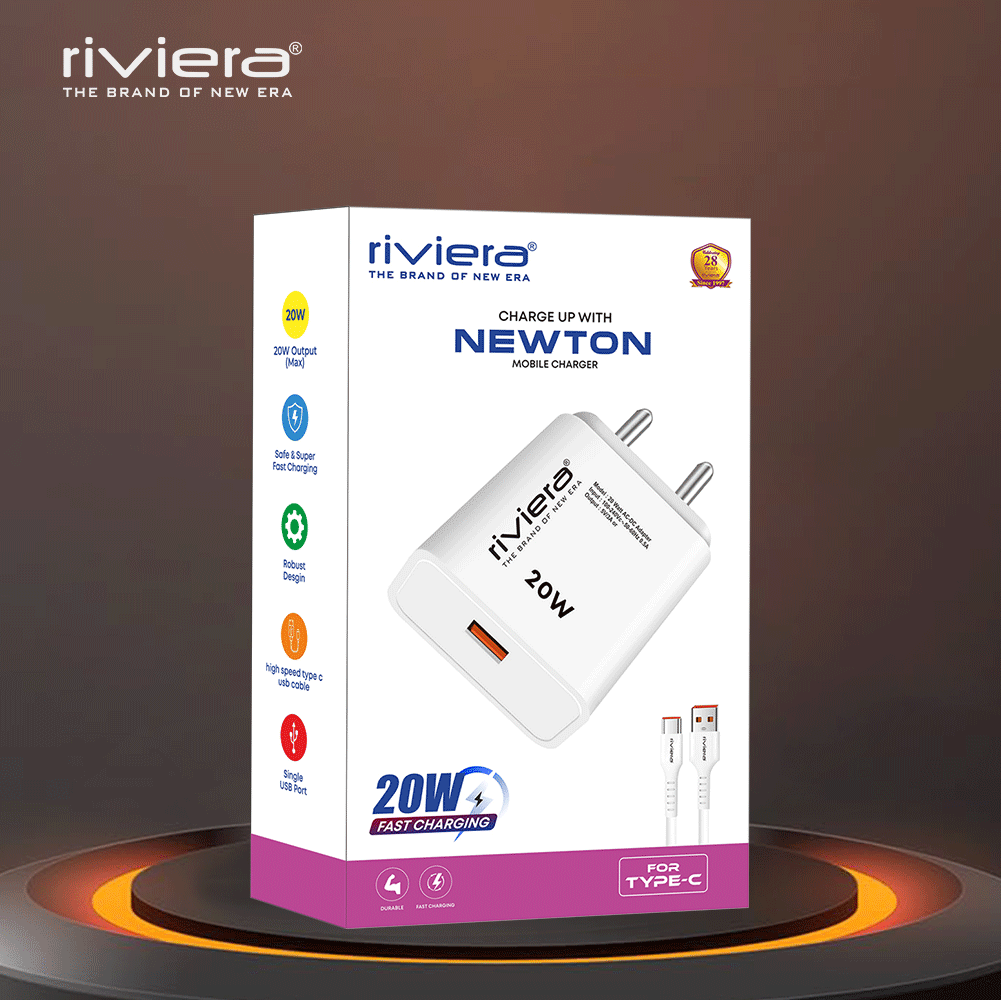 NEWTON 20W Fast Mobile Charger With type C Data Cable, Quick Charge, and Wide Device Compatibility | White