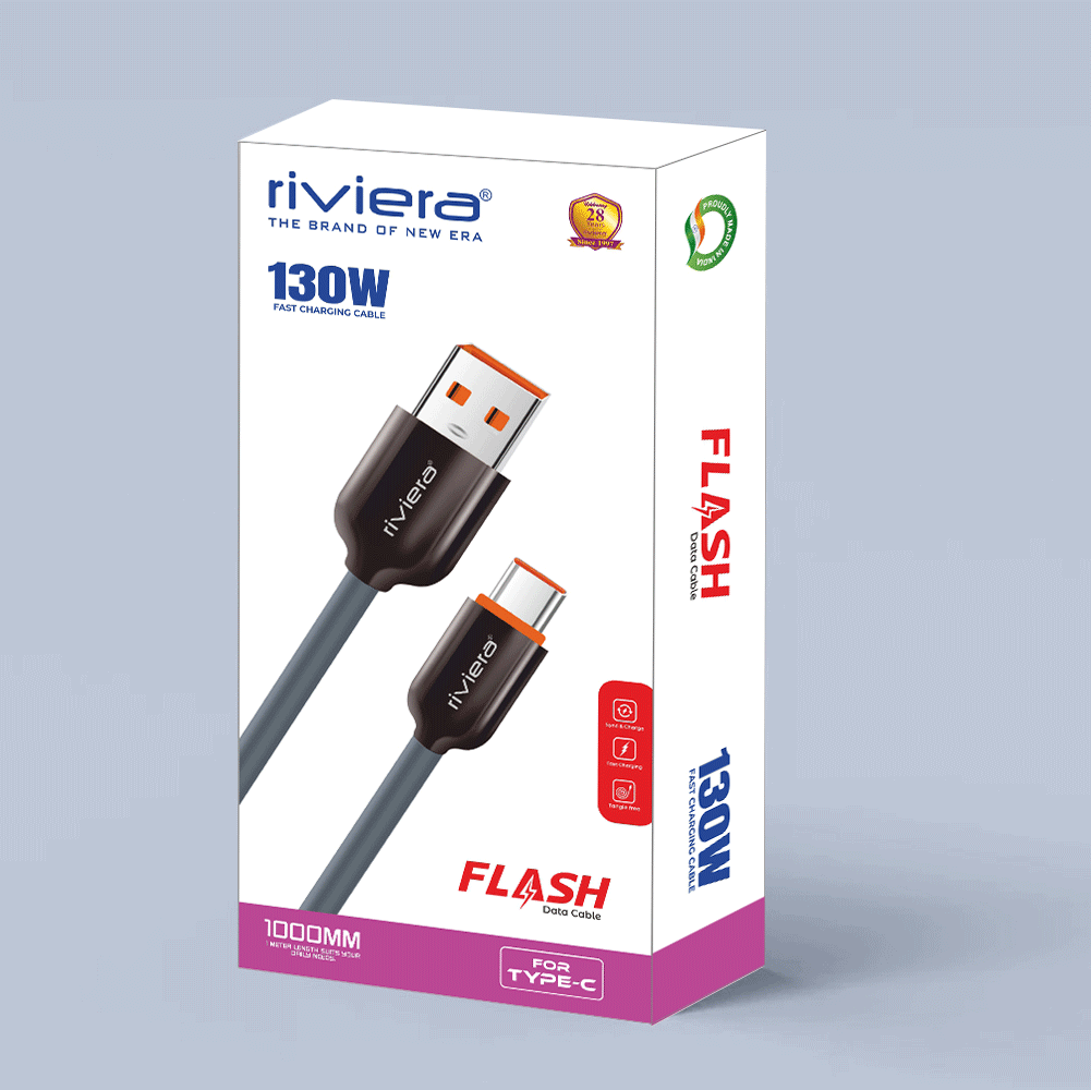 FLASH 130W Ultra Fast Charging Data Cable – 1m | Type-C | White