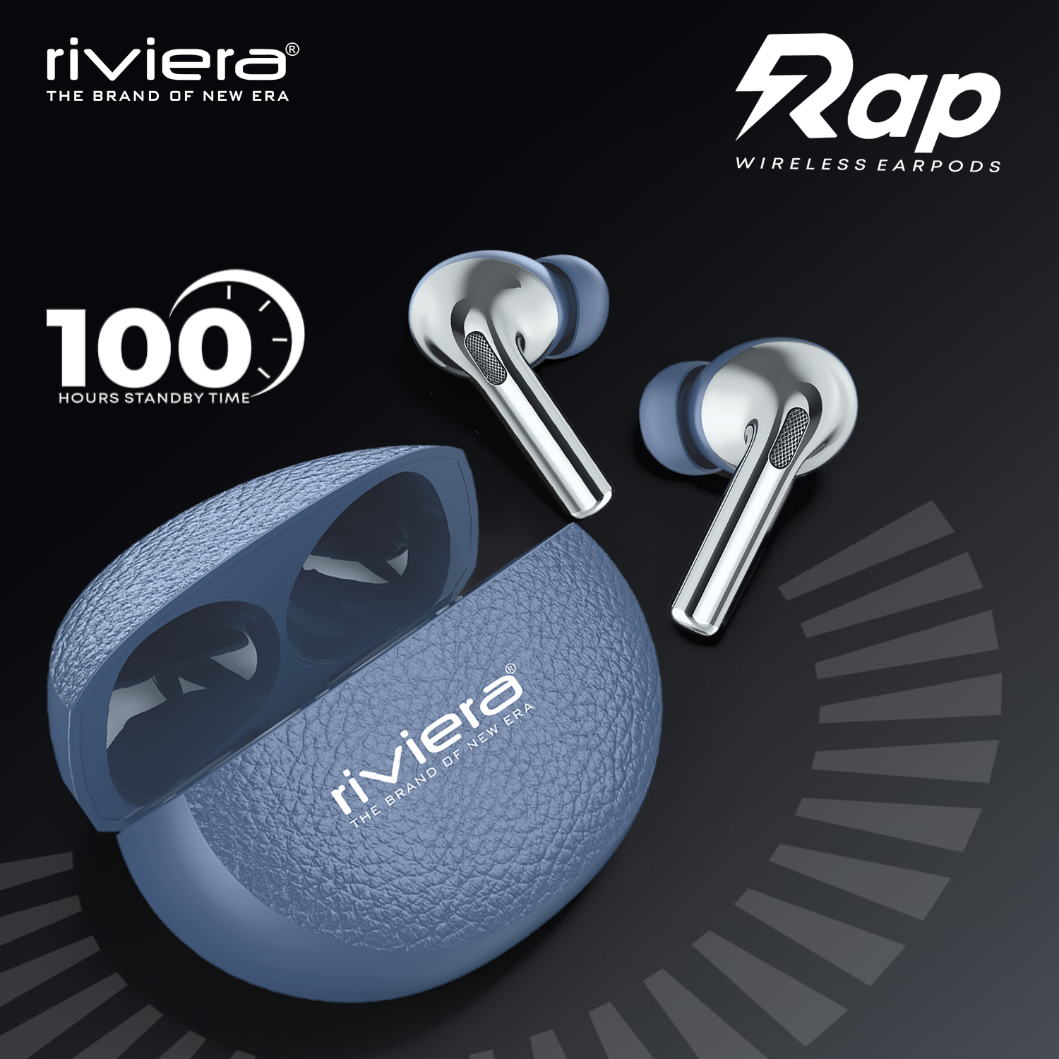 Rap TWS Wireless Smart Touch Control Earbuds 10mm Drivers with Superior Sound, Noise Reduction, 100 Hrs Standby Time, Bluetooth V5.4 Ear Buds, Type C Interface - Blue