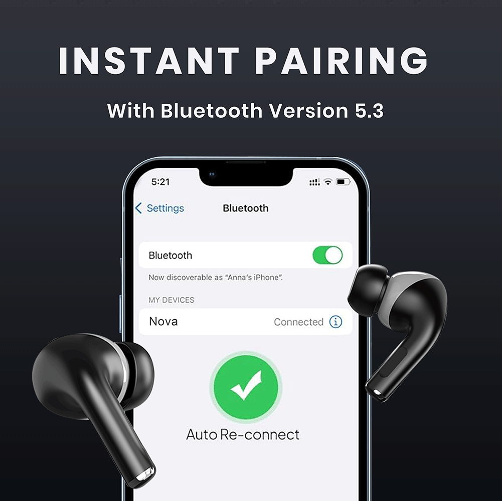Nova TWS Earphones | Bluetooth 5.3 | 22 Hrs Playtime | Type-C Fast Charging | Black