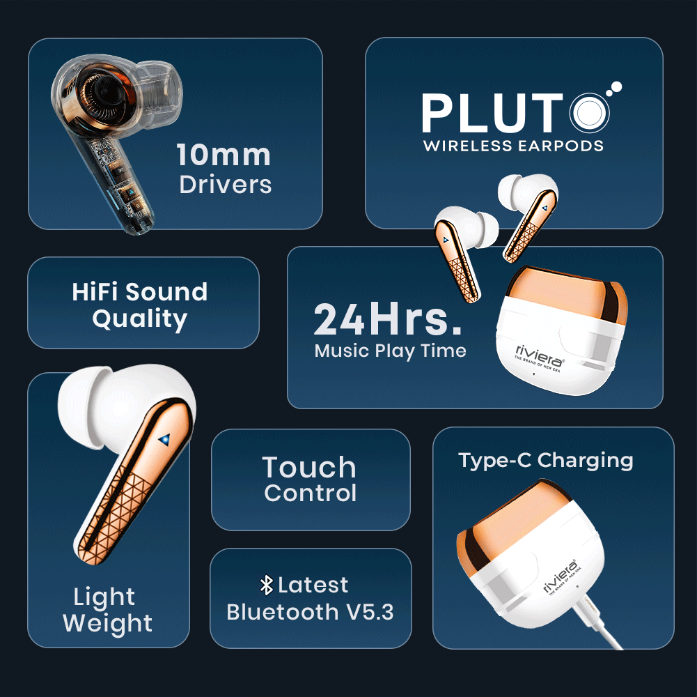 PLUTO TWS Earphones | Bluetooth 5.3 | 24 Hrs Playtime | Type-C Charging | White