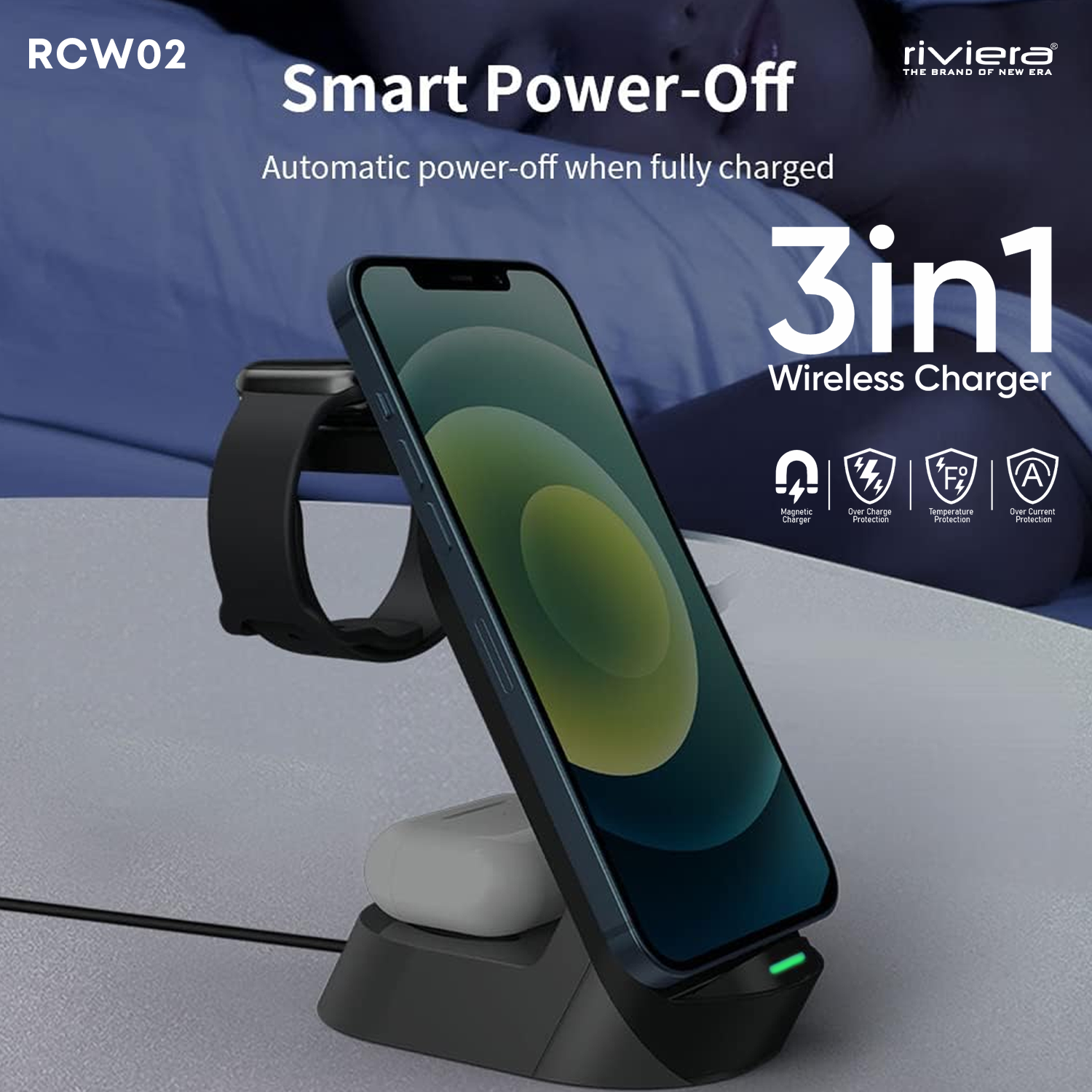 MAGSAFE MAGNETIC Wireless 15 W, 3-in-1 Dual Coil Fast Charger for – Mobile, Watch & TWS That Comply With The QI Standard, Type C Interface | Black