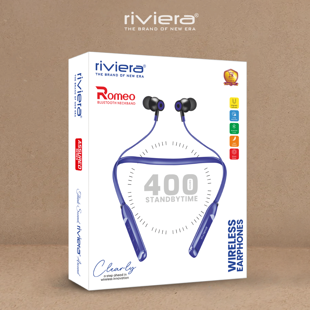 ROMEO 45 Hour Music Playtime Wireless Neckband Earbuds, Built-in Microphone, Bluetooth V5.4 Headset Magnetic Earphones Deep Bass, Ultra-Lightweight | Blue