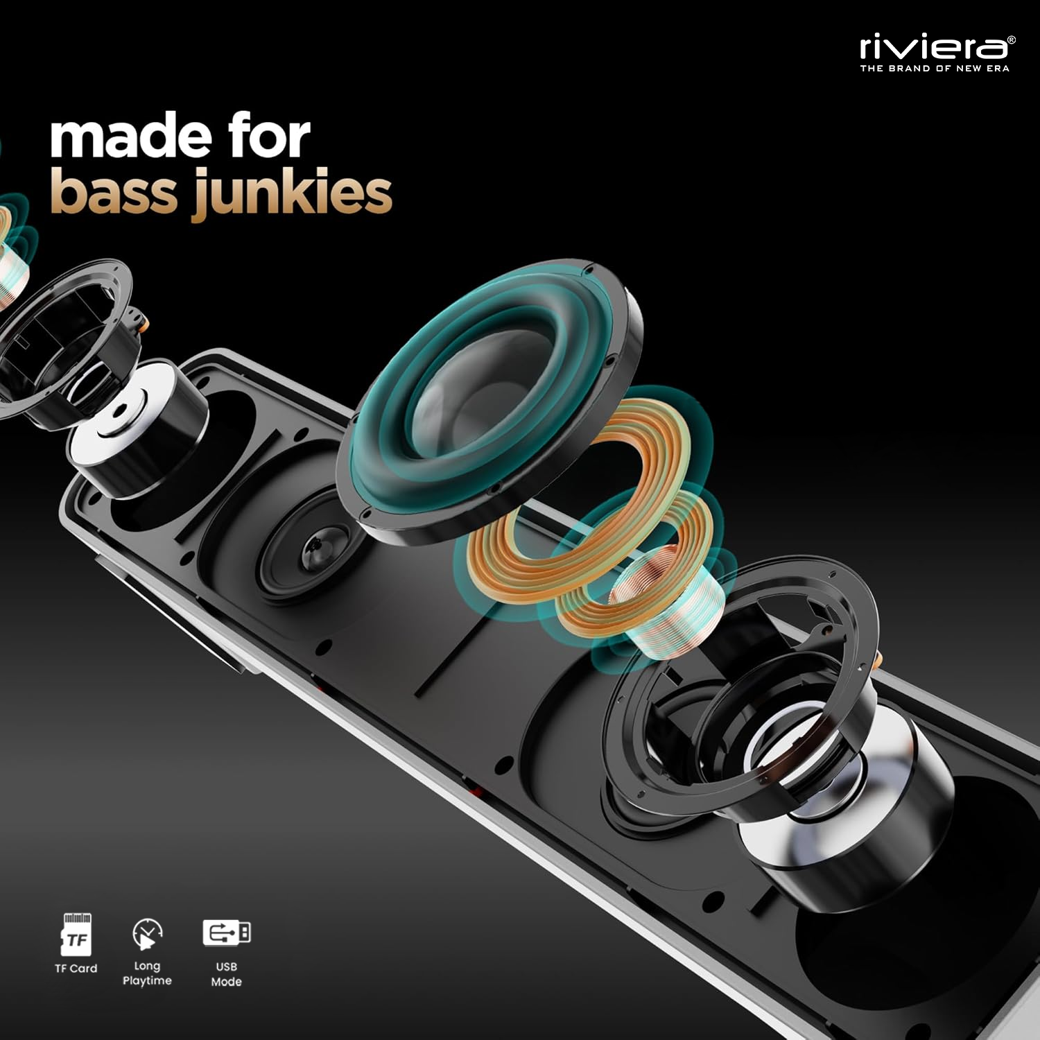 Sun Bar 25W Bluetooth v5.0 Speaker ,Type-C Fast Charging , 4HRS Playtime Feature,Multi-mode Playback(AUX/TF/USB/FM), Wireless Speaker, Portable Speaker( Black)