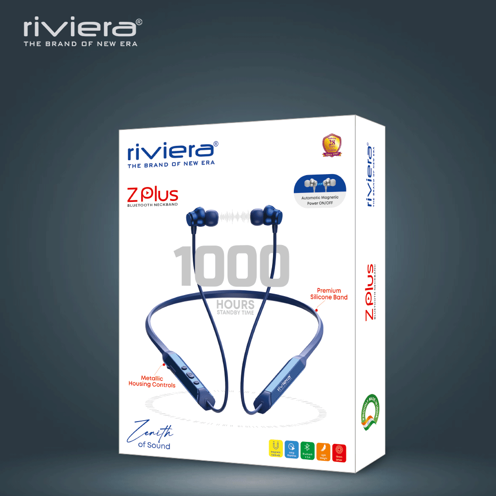 Z PLUS Assured Series, Long 110 Hours Music Play Time, 1000H Standby time, HD Bionic Sound Bluetooth V5.4 Neckband with Mic, Sweat Proof, Fast Pairing, in Ear Earphones | Blue