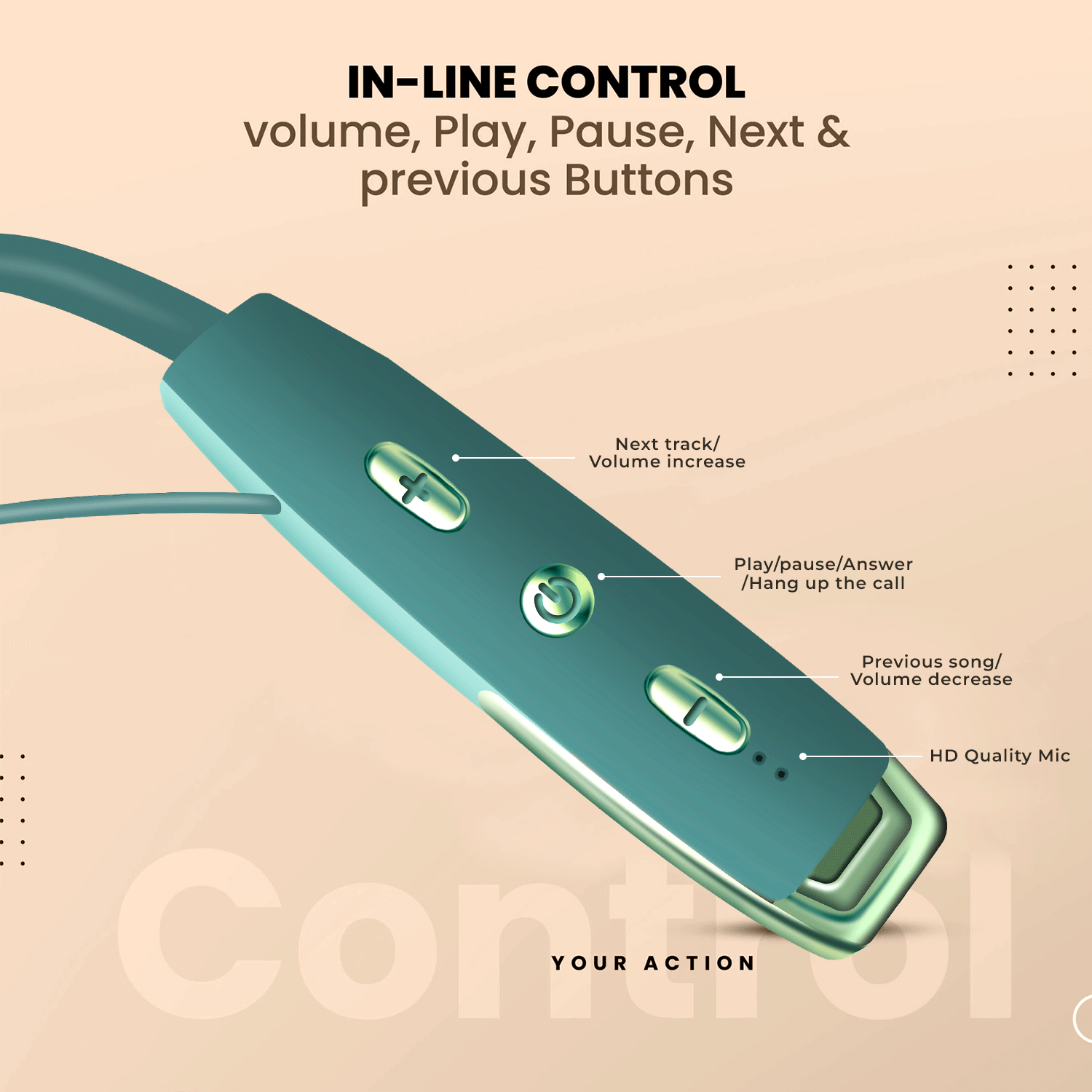 Zadu in Ear Bluetooth Neckband, 55H Music Playtime, Built-in Microphone, Wireless Headset Magnetic Earphones Deep Bass, 500 Hrs standy Time - Green.