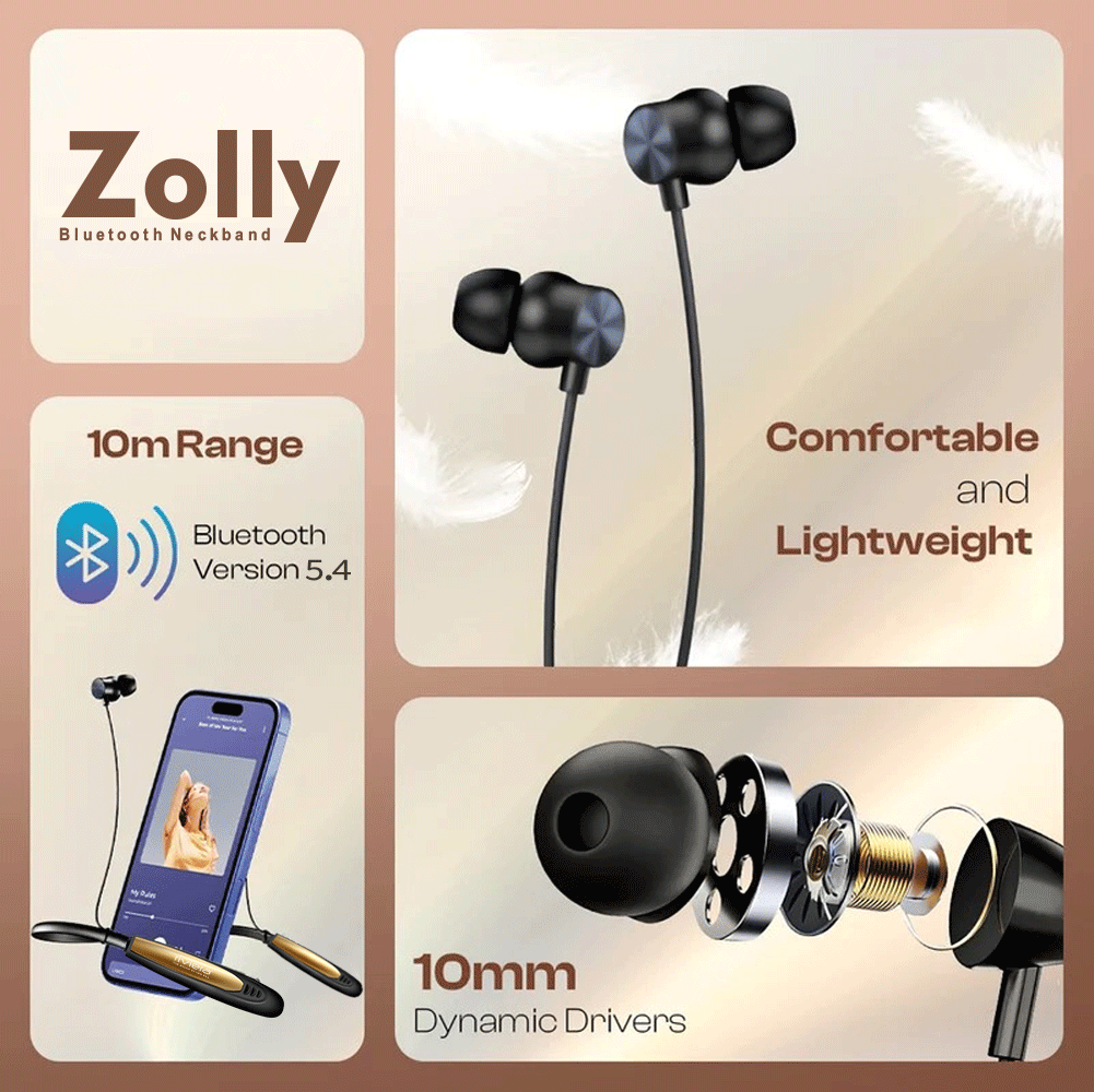 ZOLLY Magnetic Earbuds, Advance Bluetooth V5.4 With Low Latency Wireless Headphones, Sweatproof, in-Ear Earphones with Mic, Deep Bass Noise Reducation Headsets,35 Hours Playtime | Black