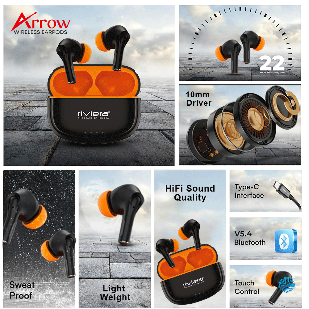 ARROW Wireless Earbuds Bluetooth Version 6, Tap Control in Ear Buds, Ultra Low Latency Headphones, Deep Bass Sound, Standby Time 270H, Built in Mics, Clear Calls Earphones | Black