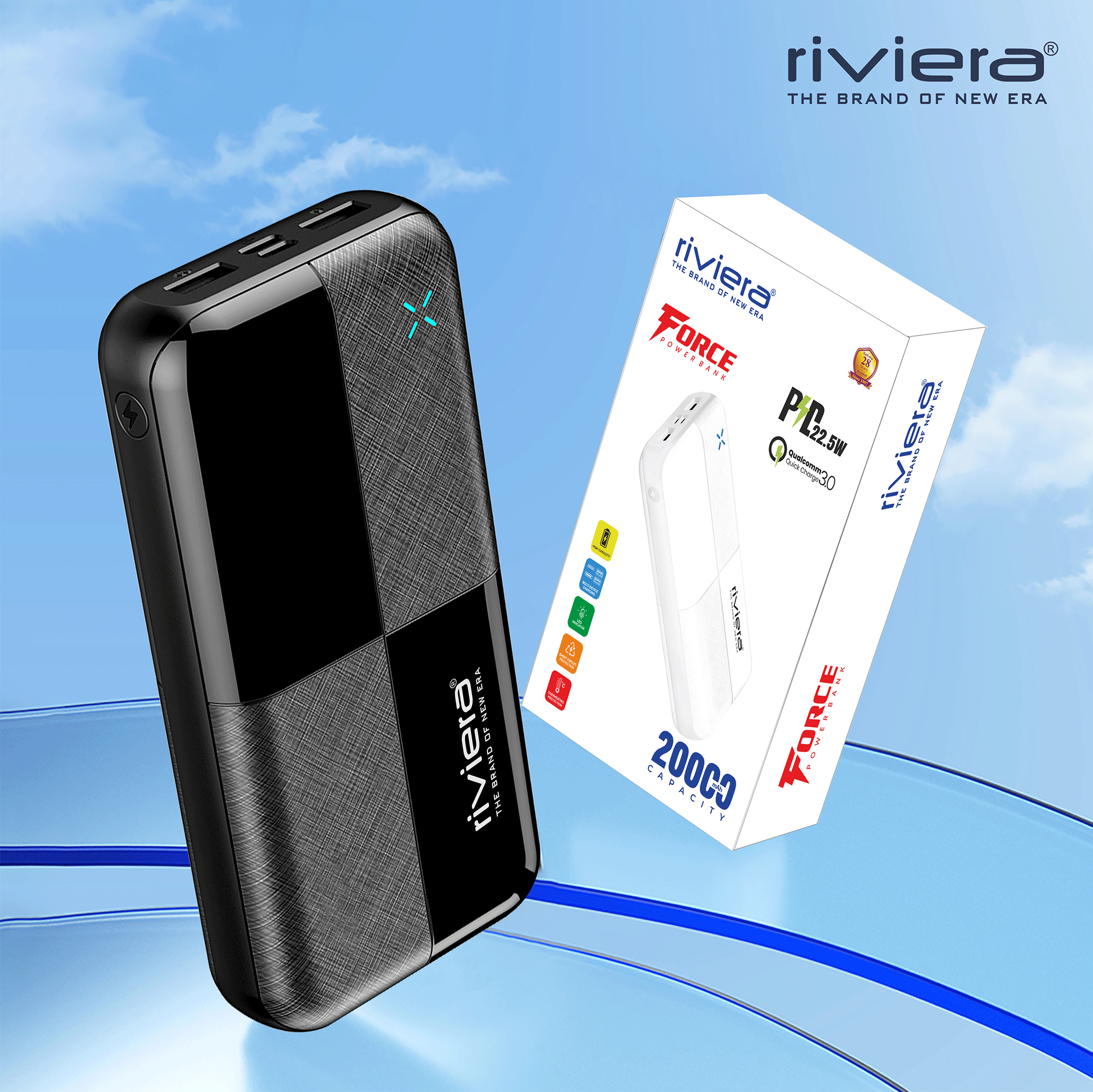 FORCE 20000mAh Power Bank | 22.5W PD Fast Charging | Dual Output | LED Indicator | Black