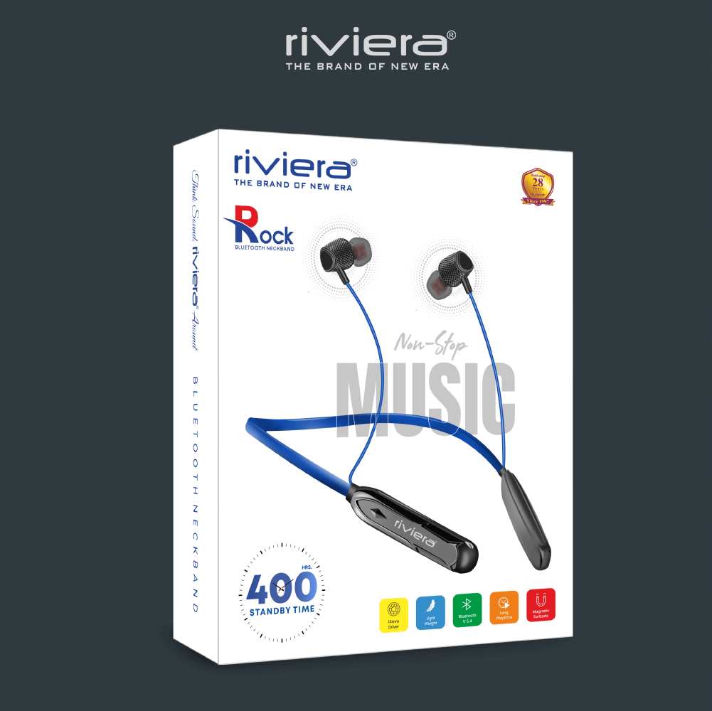 ROCK Neckband Bluetooth Headphones, in-Ear Wireless Earbuds Ultra-Lightweight 45 Hrs Playtime / 400H Standby Time Deep Bass Headset Magnetic Buds with Mic & Type C Charging | Blue