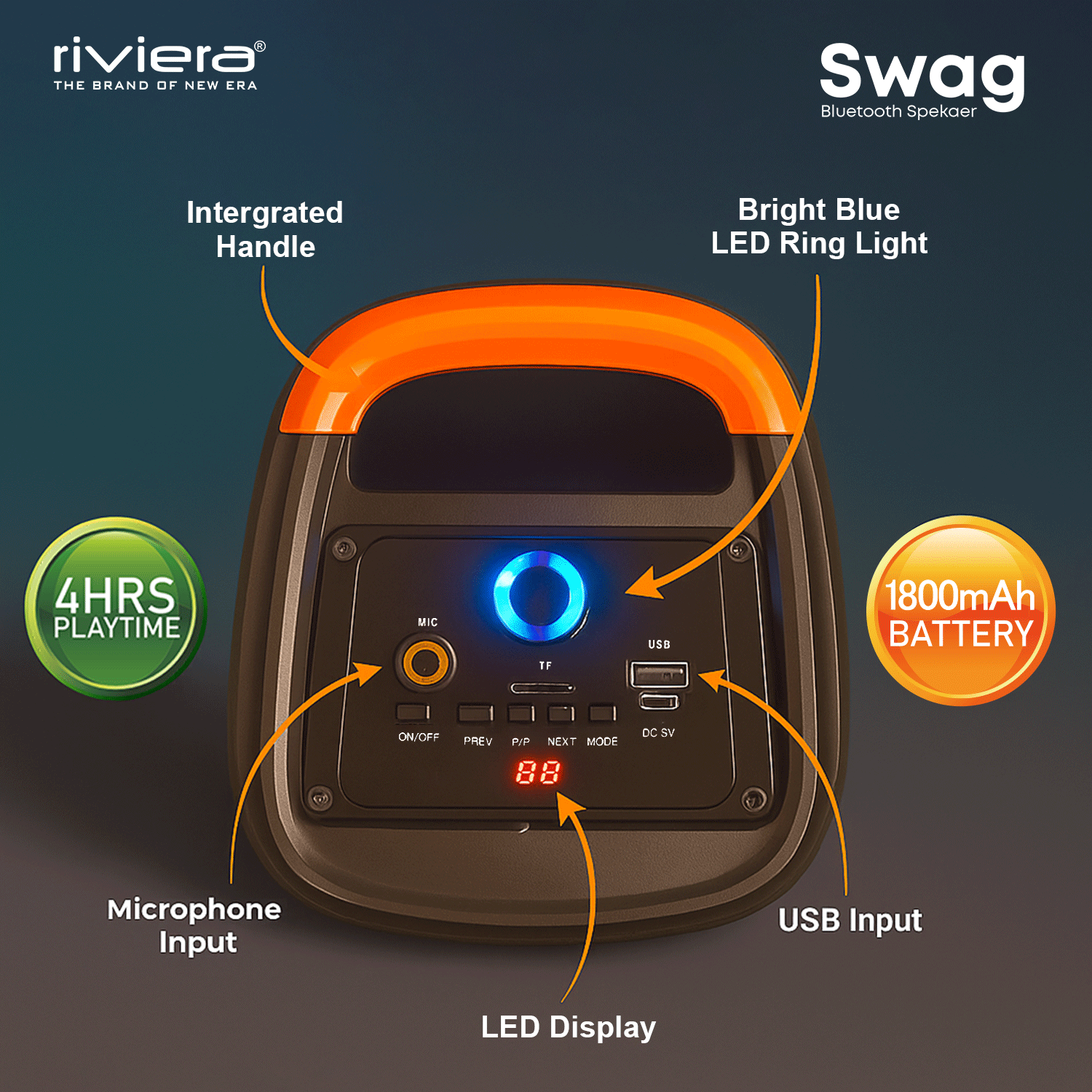 Swag 40W Bluetooth V5.0 Speaker With Wire Karaoke Mic | RGB Lights | 1800mAh Battery | TWS, USB, FM, AUX, TF Card Support - Black