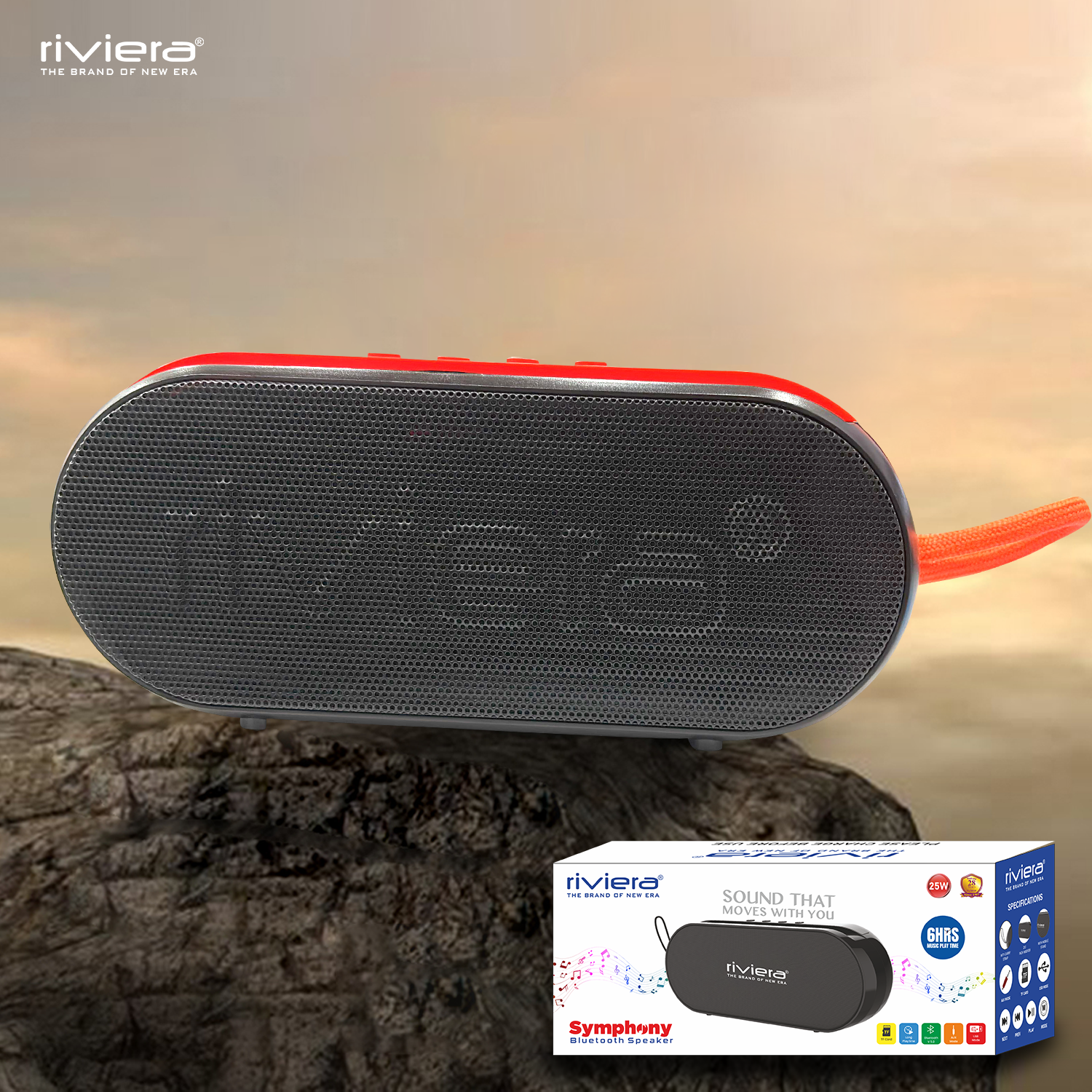 Symphony 25W Bluetooth Speaker | 6 Hrs Playtime | Wireless Portable Speaker with TF Card, USB, AUX & Mobile Stand - Black