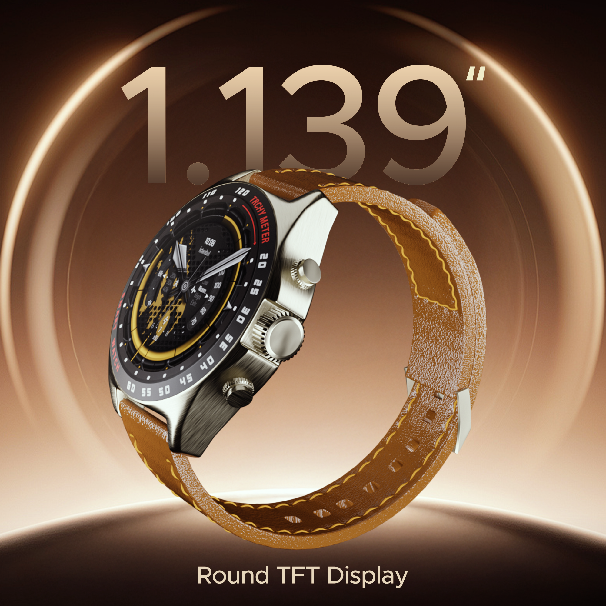 SMART WATCH With 1.52" TFT Display Resolution 360*360, Leather Band, Full Touch Screen, Fitness Tracking, Heart Rate Monitor, IP67 Water Resistant & Bluetooth V5.1. | Silver
