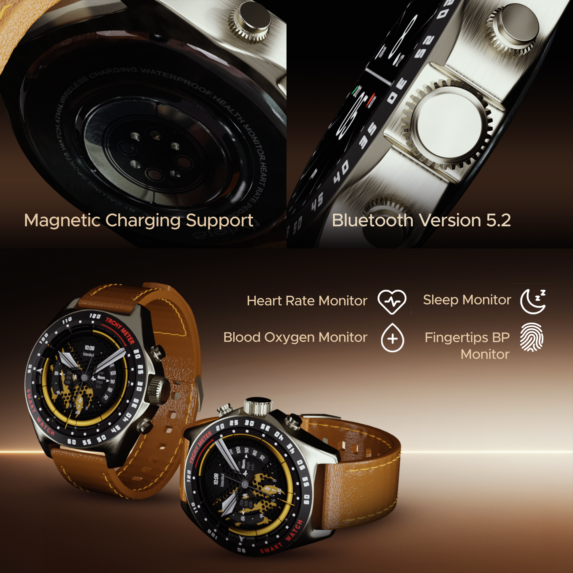 SMART WATCH With 1.52" TFT Display Resolution 360*360, Leather Band, Full Touch Screen, Fitness Tracking, Heart Rate Monitor, IP67 Water Resistant & Bluetooth V5.1. | Silver