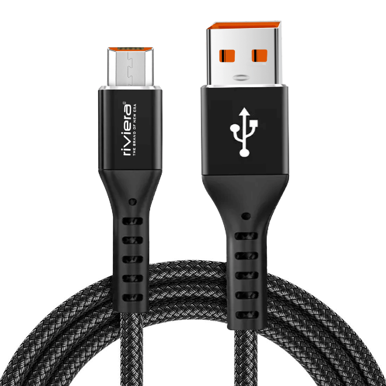 Riviera DT-52, 100W Metal Fishnet Fast Charging Data Cable with Aluminium Cover, 2-in-1 Sync & Charge, Anti-Dry Scratch, Durable & Tangle-Free, 4.5mm Thick, Compatible with Micro  USB Devices – 1m (Black, Made in India)