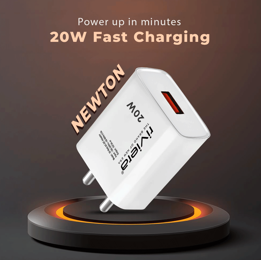 NEWTON 20W Fast Mobile Charger With type C Data Cable, Quick Charge, and Wide Device Compatibility | White