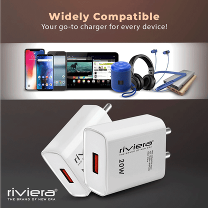 NEWTON 20W Fast Mobile Charger With type C Data Cable, Quick Charge, and Wide Device Compatibility | White