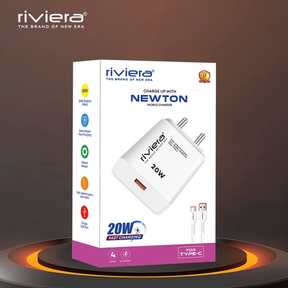 NEWTON 20W Fast Mobile Charger With type C Data Cable, Quick Charge, and Wide Device Compatibility | White