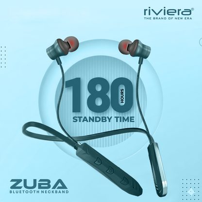 Zuba in Ear Bluetooth Neckband 24Hrs Playtime, Pristine Sound, BT Version 5.2 Wireless Earphones with Mic, Type-C Fast Charging & IPX5 Water Resistant (Green)