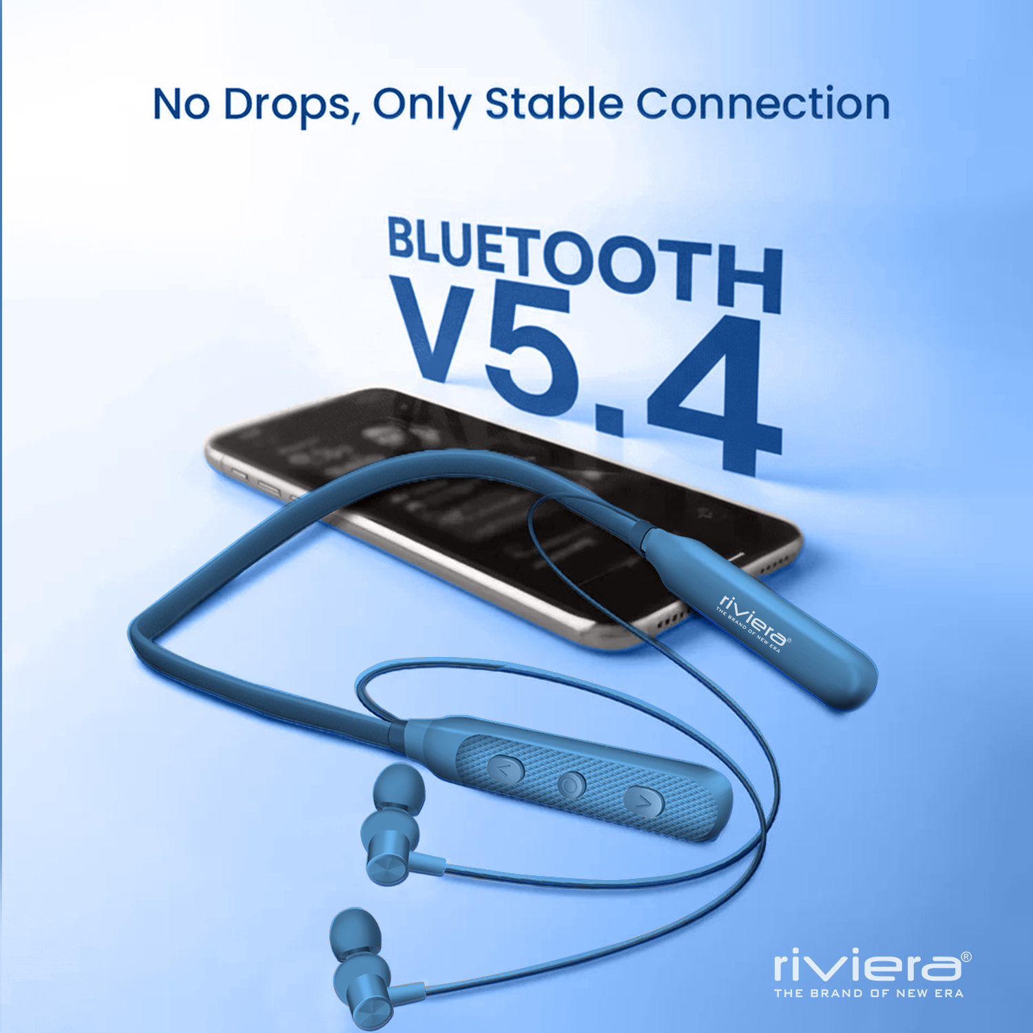 Rambo in Ear Wireless Neckband 45Hour Music Playtime, Built-in Microphone, Bluetooth V5.4 Headset Magnetic Earphones Deep Bass, Ultra-Lightweight - Blue