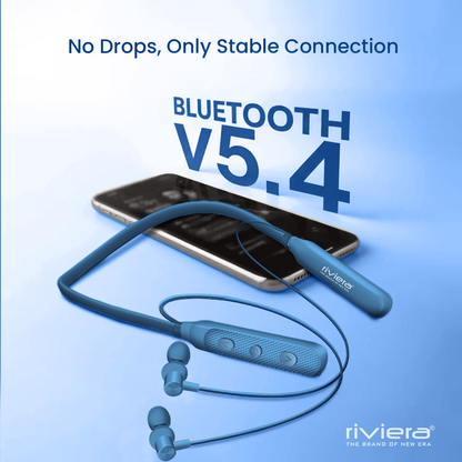 Rambo in Ear Wireless Neckband 45Hour Music Playtime, Built-in Microphone, Bluetooth V5.4 Headset Magnetic Earphones Deep Bass, Ultra-Lightweight - Blue