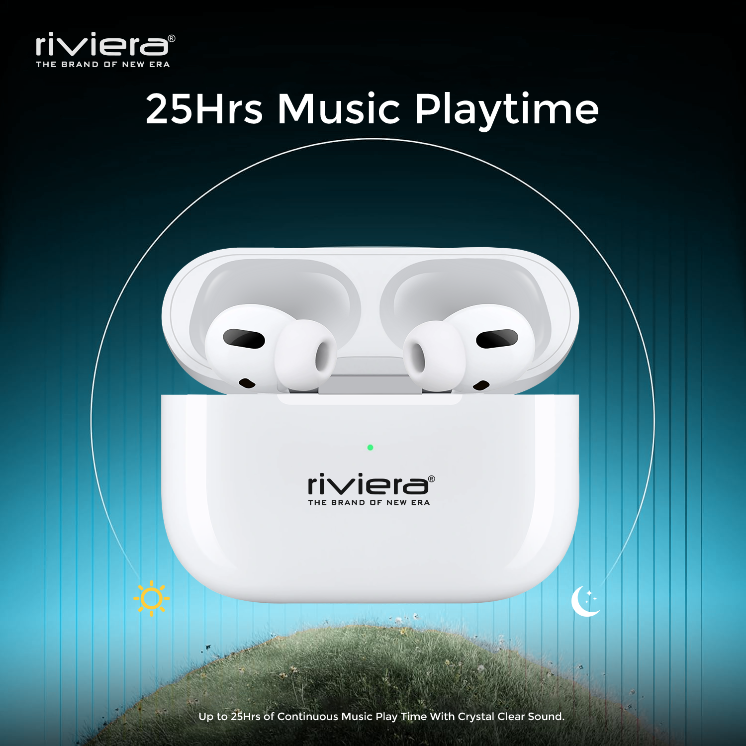 Riviera R004 TWS Wireless EarPods | Bluetooth 5.2 | Up to 25Hrs Playtime | Dual Pairing | Wireless Charging | Secure Fit | White