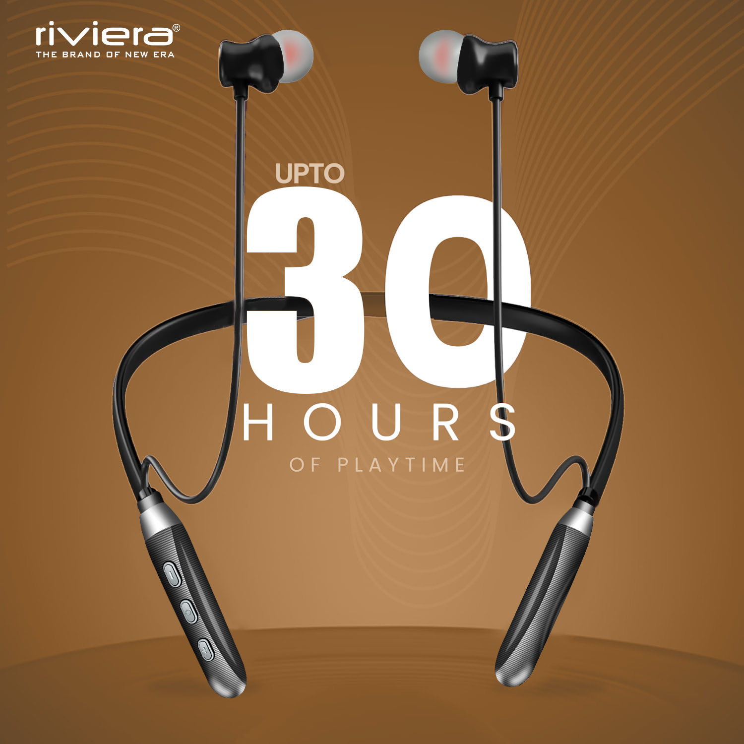 Riviera Newly Launched Ziva in Ear Wireless Neckband, 30 Hrs Audio Playtime Lightweight, 10mm Drivers Headphones, Bluetooth V5.2 Instant Pairing Type C Interface - Grey