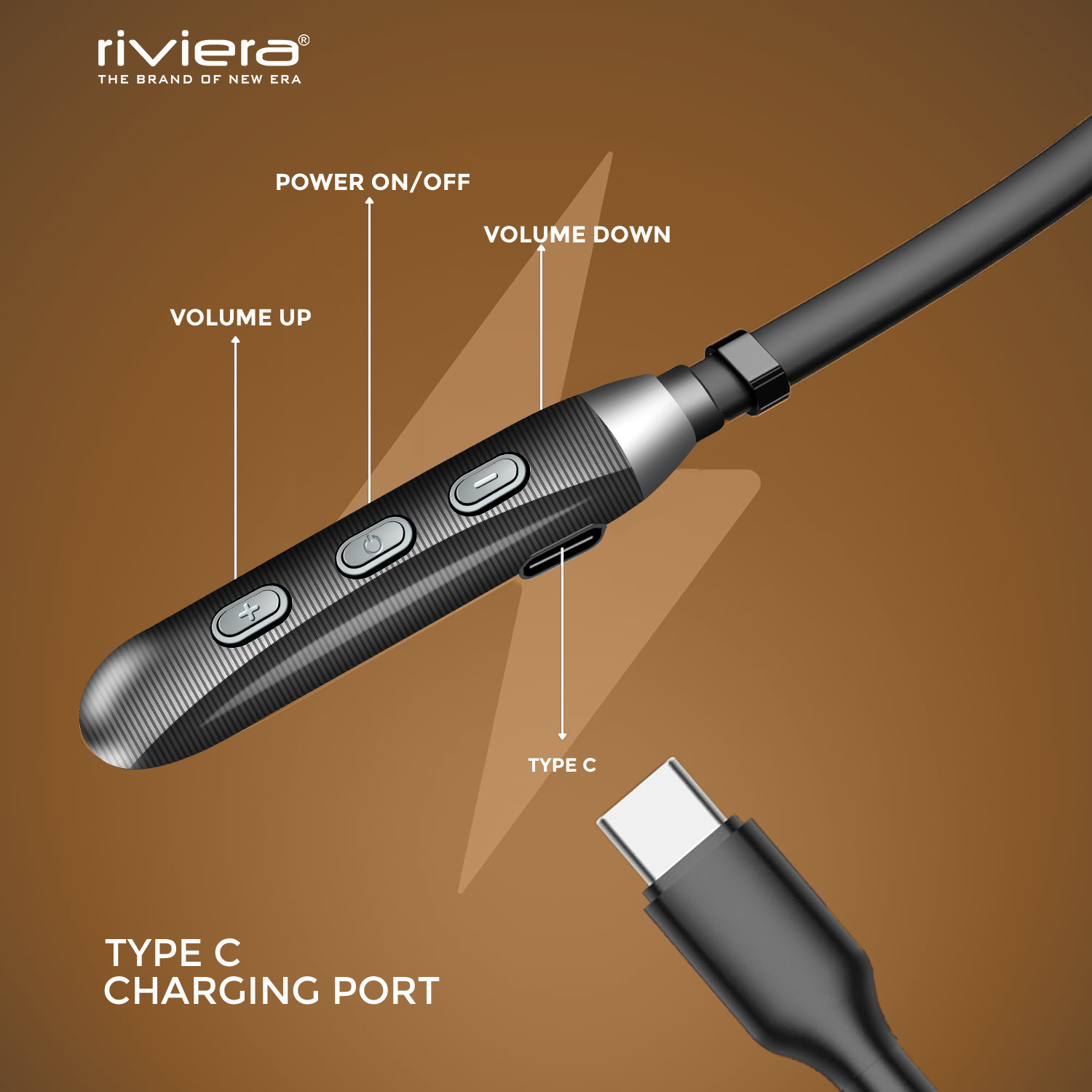 Riviera Newly Launched Ziva in Ear Wireless Neckband, 30 Hrs Audio Playtime Lightweight, 10mm Drivers Headphones, Bluetooth V5.2 Instant Pairing Type C Interface - Grey