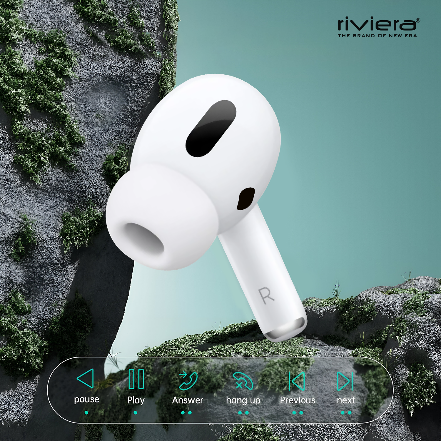 Riviera R003 Wireless EarPods | Bluetooth 6.0 | Type-C Fast Charging | 18Hr Playtime | White