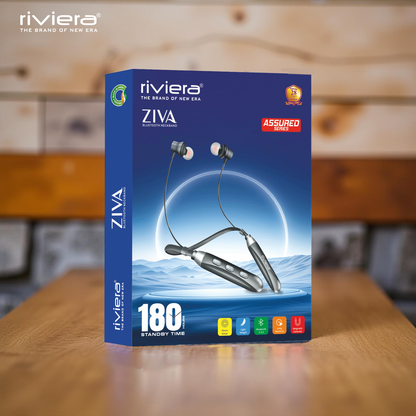 Riviera Newly Launched Ziva in Ear Wireless Neckband, 30 Hrs Audio Playtime Lightweight, 10mm Drivers Headphones, Bluetooth V5.2 Instant Pairing Type C Interface - Grey