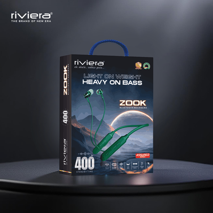 Zook Bluetooth Neckband Earphones with 45 Hours play time, 400 Hours Standby, Deep Bass, Lightweight Design, Magnetic Earbuds, Type-C Fast Charging, and Voice Assistant Support (Green)