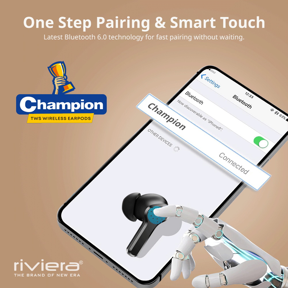 Champion in Ear Earbuds  TWS with Mic, 310 Hours Standby Time, 22 Hours Playtime Bluetooth Earphones, USB Type-C, IPX5 Water Resistant Wireless Headphones -Black