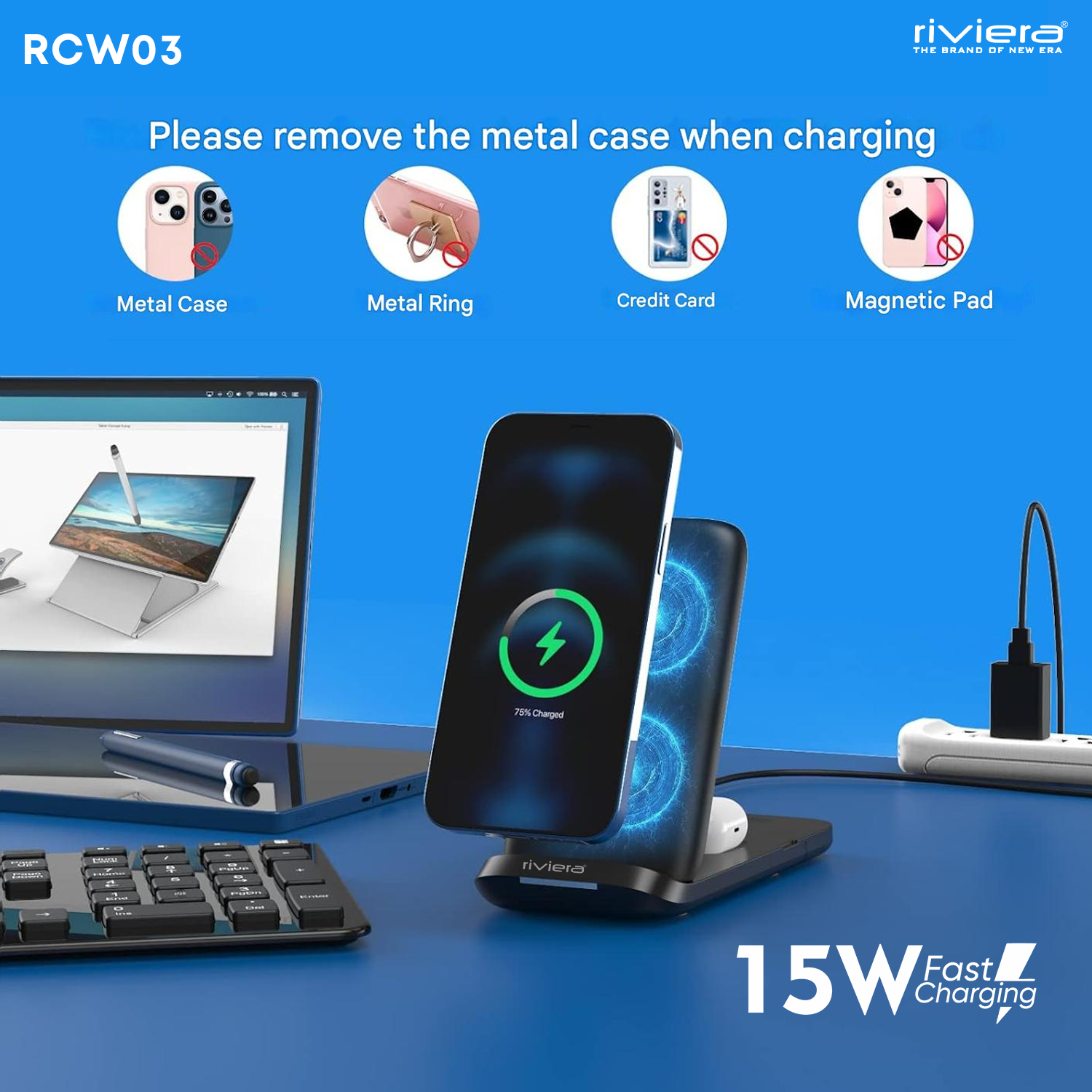 MAGSAFE MAGNETIC 3 in 1 Wireless Charger For Mobile, Watch & Headset, Fast Charging with 15W Output, Qi-Compatible |Type-C Interface | Black