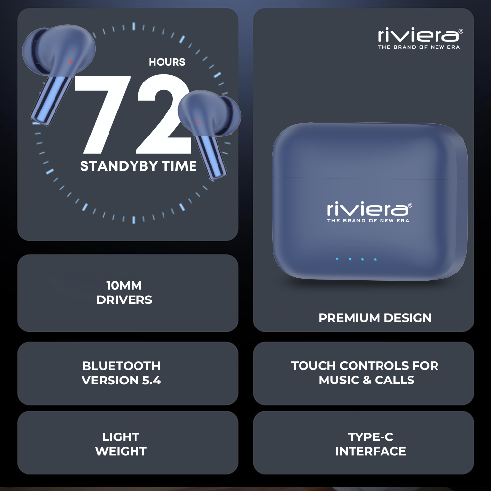 Raga Vibrant Music Wireless Earbuds, Bluetooth V5.4 in Ear TWS with 72 Hrs Standby Time,Tap-Control Ear Buds, 28 Hours Playtime, Bluetooth 5.4 LED Display Charging Case.