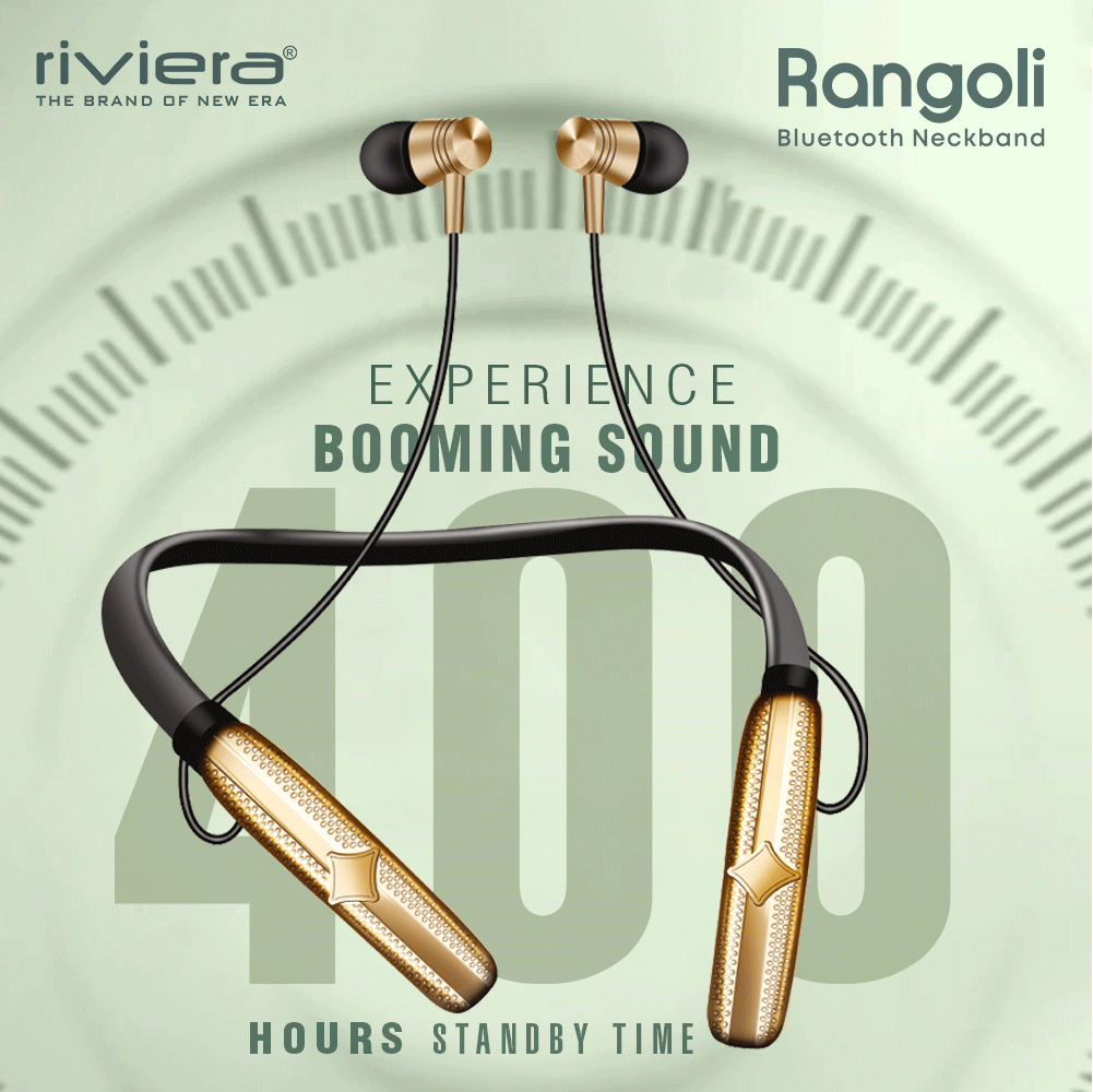 RANGOLI Bluetooth V6.0 Neckband | 400 Hours Standby | 45H Music Playback |  Type-C Fast Charging | Magnetic Earbuds | Noise Reduction | Lightweight & Comfortable Fit | Gold Color | Titanium