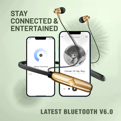 RANGOLI Bluetooth V6.0 Neckband | 400 Hours Standby | 45H Music Playback |  Type-C Fast Charging | Magnetic Earbuds | Noise Reduction | Lightweight & Comfortable Fit | Gold Color | Titanium