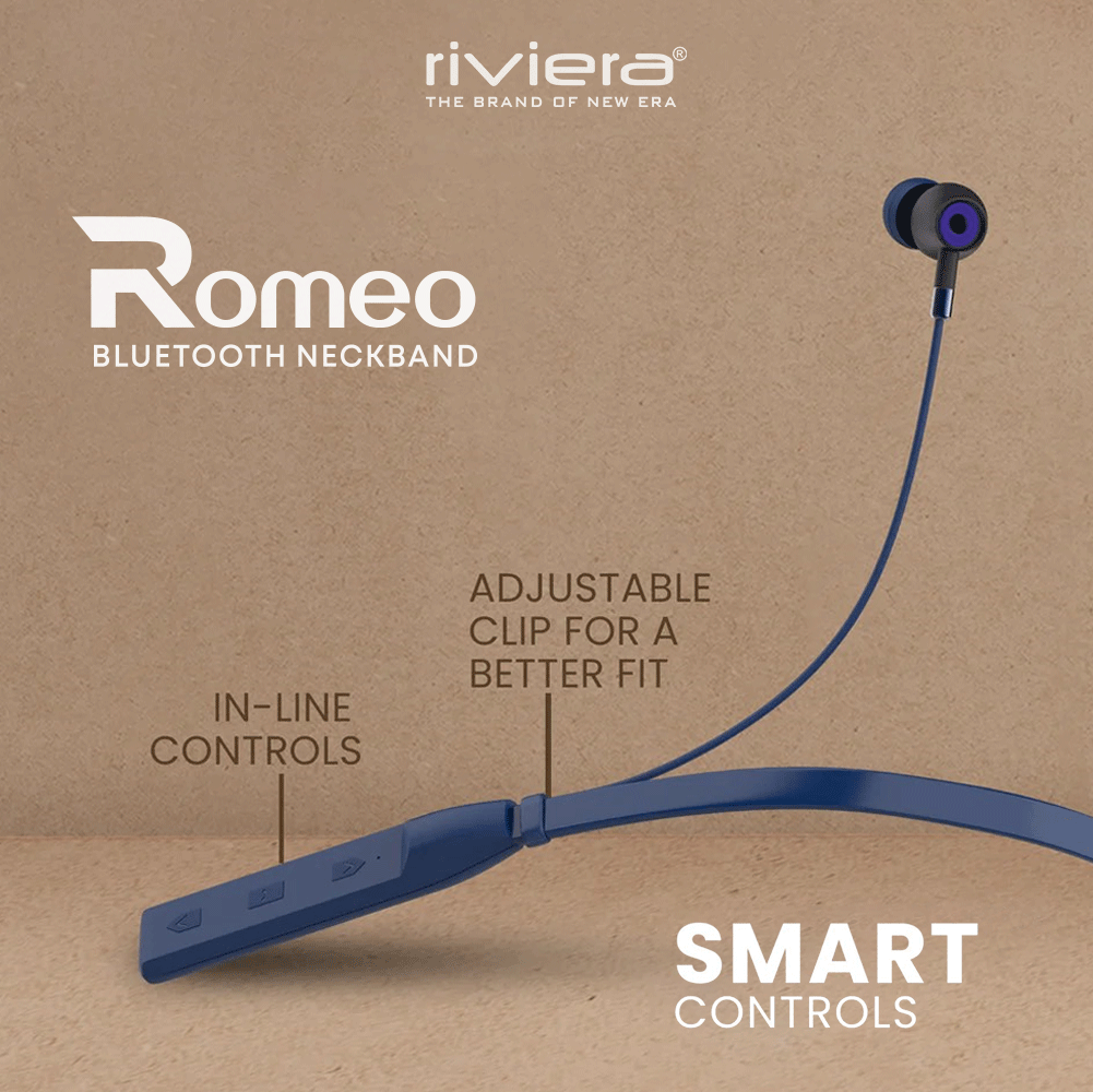 ROMEO 45 Hour Music Playtime Wireless Neckband Earbuds, Built-in Microphone, Bluetooth V5.4 Headset Magnetic Earphones Deep Bass, Ultra-Lightweight | Blue