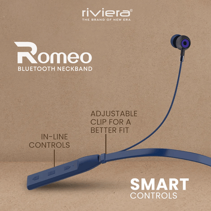 ROMEO 45 Hour Music Playtime Wireless Neckband Earbuds, Built-in Microphone, Bluetooth V5.4 Headset Magnetic Earphones Deep Bass, Ultra-Lightweight | Blue