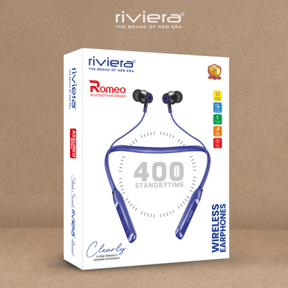 ROMEO 45 Hour Music Playtime Wireless Neckband Earbuds, Built-in Microphone, Bluetooth V5.4 Headset Magnetic Earphones Deep Bass, Ultra-Lightweight | Blue