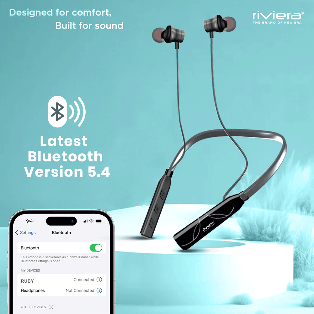 RUBY Bluetooth Neckband Earphones With Megnatic Design Wireless Headphone, 55 Hour Audio Playtime, Fast Charging,    Bluetooth V6.0, Sweat Resistance | Black