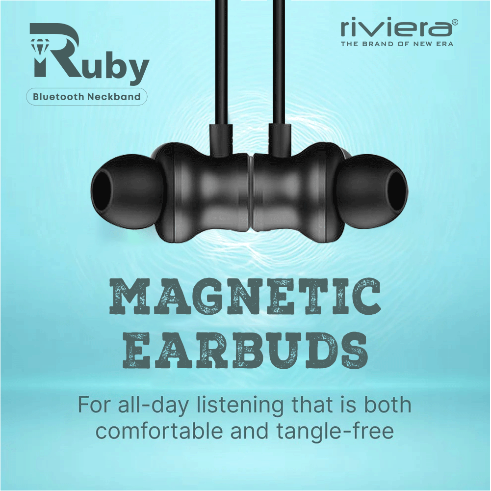 RUBY Bluetooth Neckband Earphones With Megnatic Design Wireless Headphone, 55 Hour Audio Playtime, Fast Charging,    Bluetooth V6.0, Sweat Resistance | Black