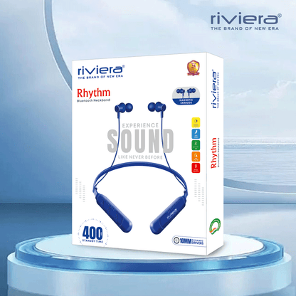RHYTHM Bluetooth V5.4 Neckband Earphones with 400 Hours Standby Time,  Magnetic Earbuds,Low Latency,Wireless Headphone with Mic Earphones | Blue