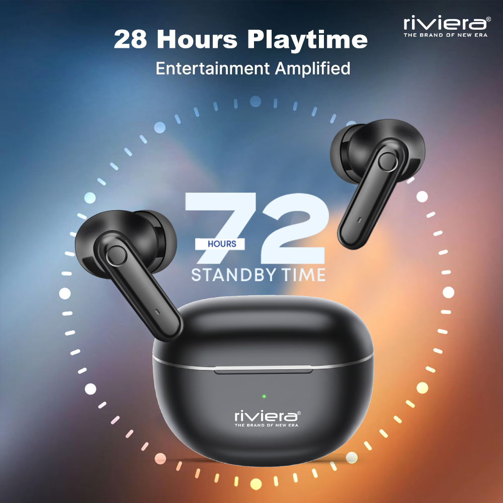 Pulse in Ear TWS Earbuds with Mic, 72Hours Standby Time, 28 Hours Playtime, USB Type-C,10mm Dynamic Drivers, IPX5 Water Resistant Bluetooth Earphones - Black