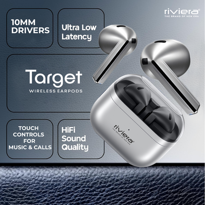 Target Wireless EarPods |  Bluetooth 5.3 | 30H Music Playtime |  Type-C Fast Charging | Pure Bass Sound  Lightweight TWS with Mic | Full Touch Control (Grey)