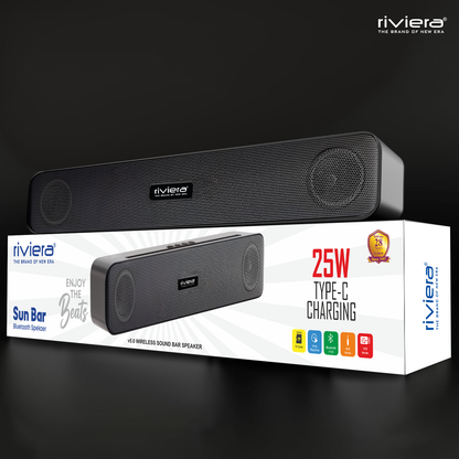 Sun Bar 25W Bluetooth v5.0 Speaker ,Type-C Fast Charging , 4HRS Playtime Feature,Multi-mode Playback(AUX/TF/USB/FM), Wireless Speaker, Portable Speaker( Black)