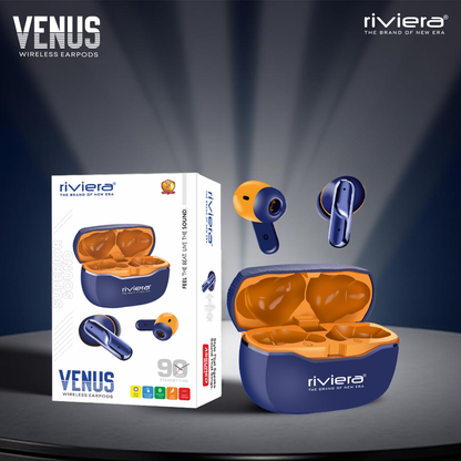 VENUS TWS Wireless Smart Touch Control Earbuds 10mm Drivers with Superior Sound,  Noise Reduction, 90 Hrs Standby Time, Bluetooth V5.3 Ear Buds, Type C Interface | Blue