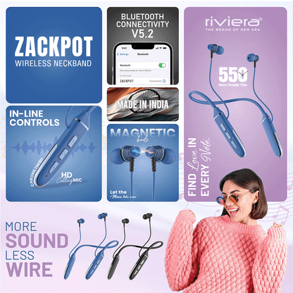 ZACKPOT Bluetooth Neckband – Your Ultimate Audio Win | Blue