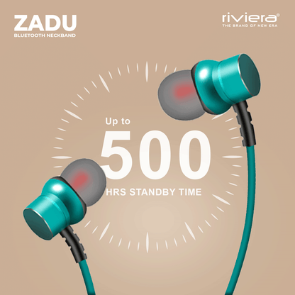 Zadu in Ear Bluetooth Neckband, 55H Music Playtime, Built-in Microphone, Wireless Headset Magnetic Earphones Deep Bass, 500 Hrs standy Time - Green.