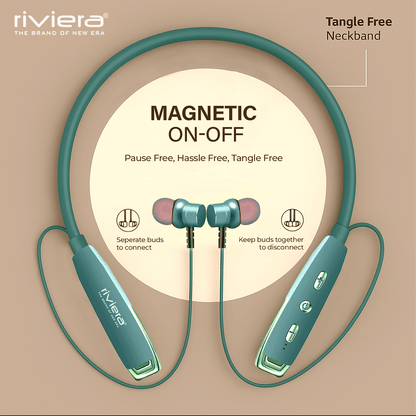 Zadu in Ear Bluetooth Neckband, 55H Music Playtime, Built-in Microphone, Wireless Headset Magnetic Earphones Deep Bass, 500 Hrs standy Time - Green.